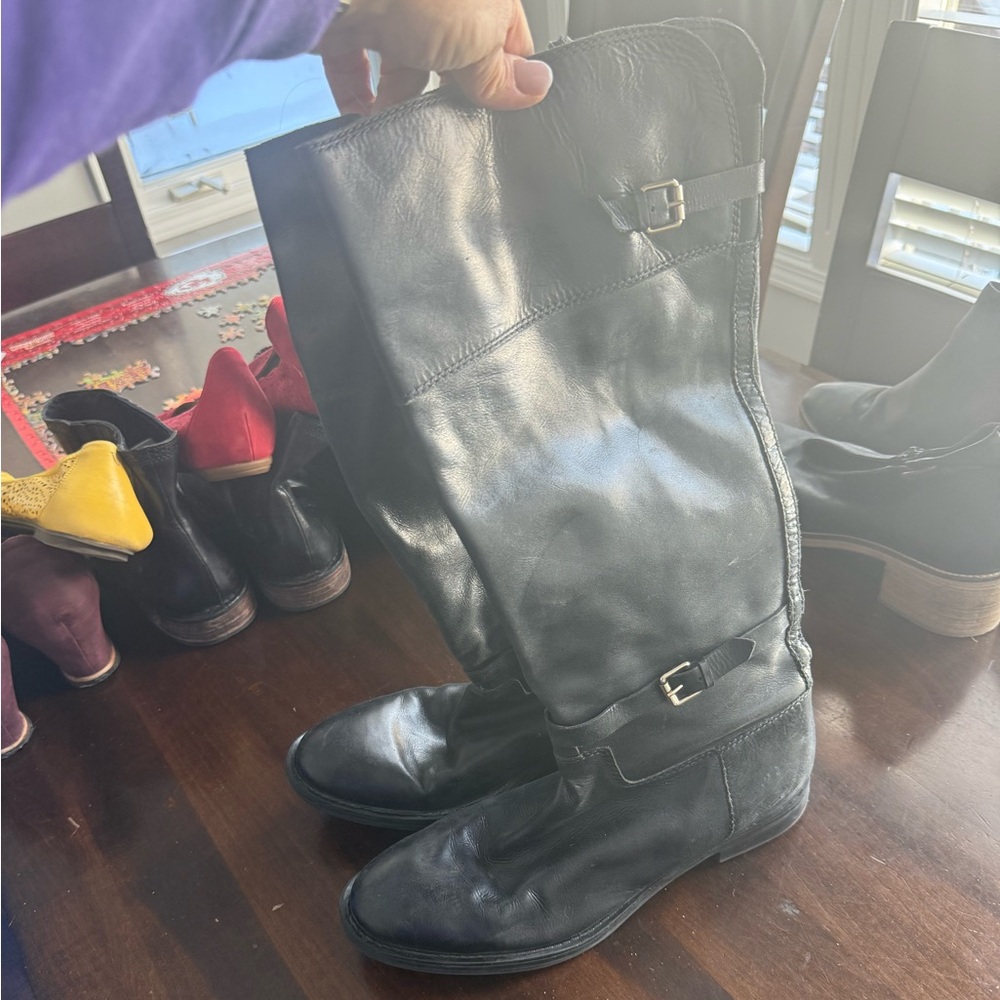 Enzo Angiolini Black Leather wide calf Knee-High Boots